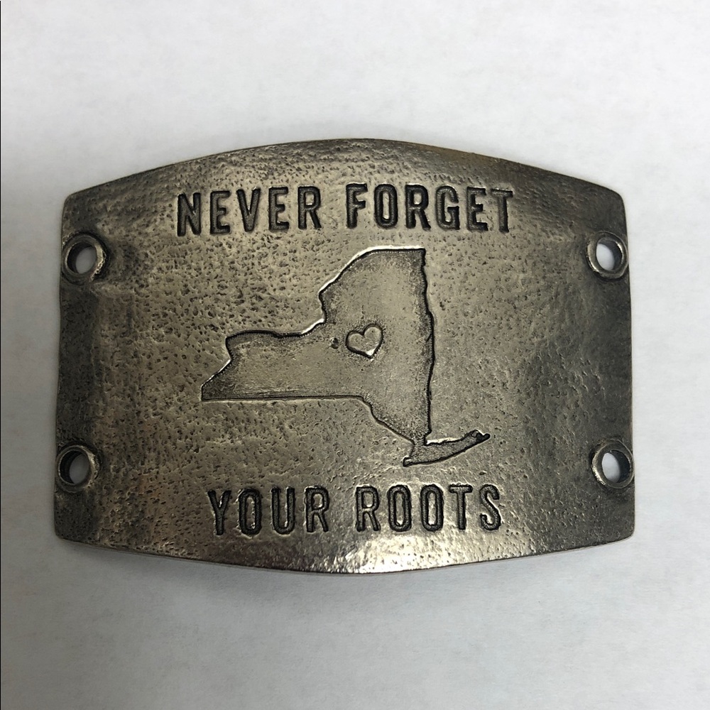 Never Forget Your Roots Metal plateBelt- Antique Silver Tone Lenny and Eva